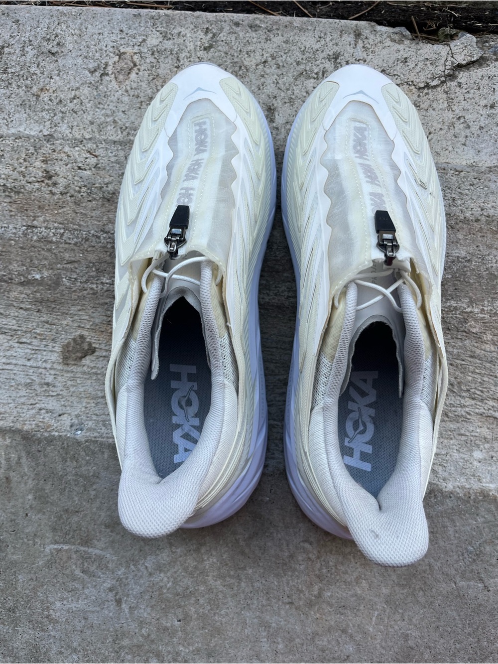 Hoka Men’s Cream and White Athletic Running Sneakers Hoka One One U Project Clif